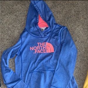 The North Face Blue Hoodie with Coral Logo